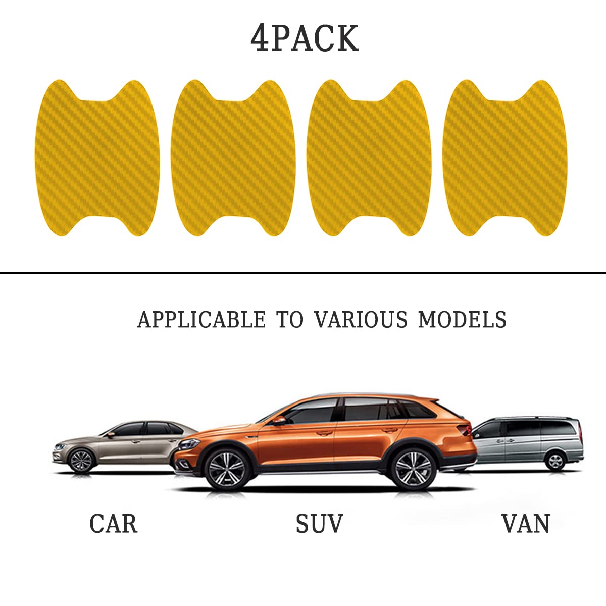 4PCS Sticker, Carbon Fiber Anti-Scratches Car Door Cup Protector, Non-Marking Auto Door Handle Protective Film, Universal for Most Car Handles (Black/4PCS)