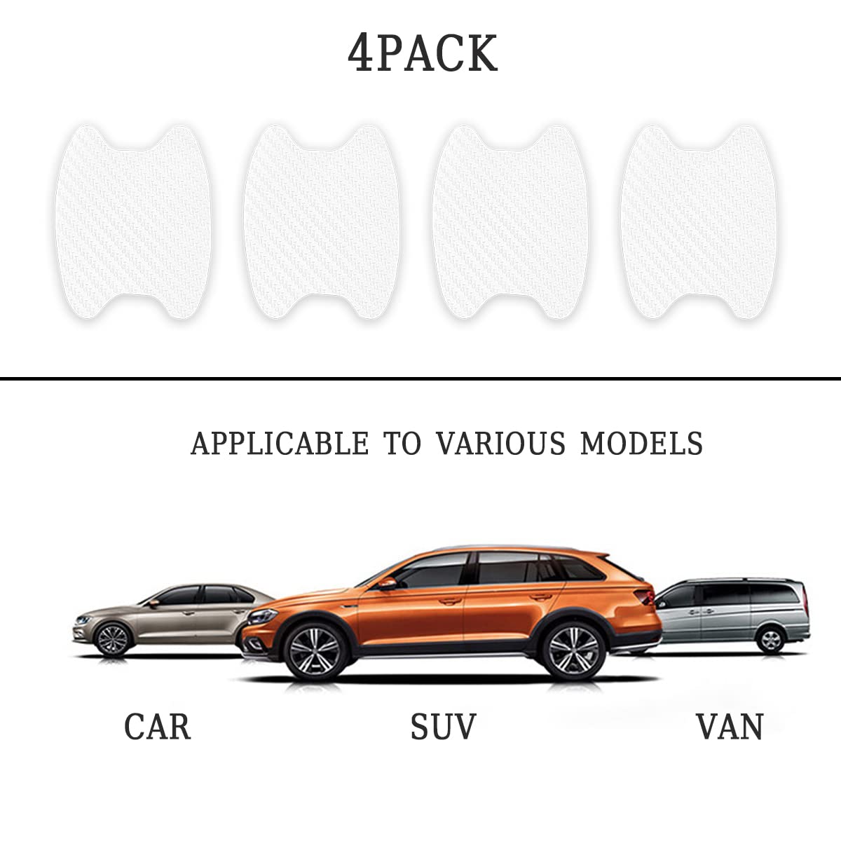 4PCS Sticker, Carbon Fiber Anti-Scratches Car Door Cup Protector, Non-Marking Auto Door Handle Protective Film, Universal for Most Car Handles (Black/4PCS)