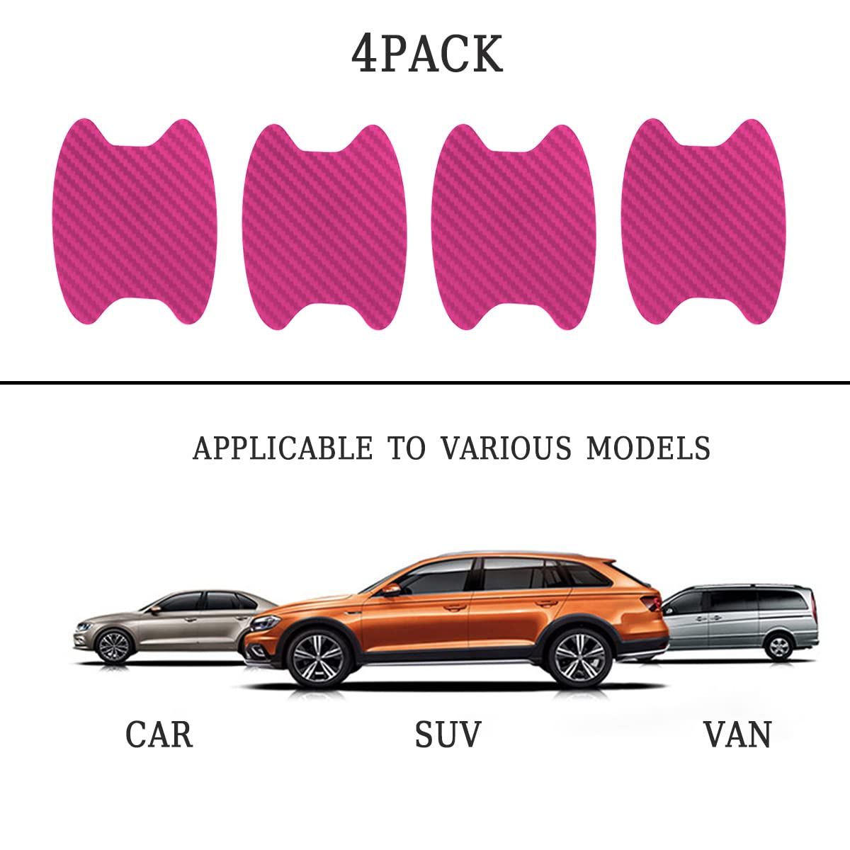 4PCS Sticker, Carbon Fiber Anti-Scratches Car Door Cup Protector, Non-Marking Auto Door Handle Protective Film, Universal for Most Car Handles (Black/4PCS)