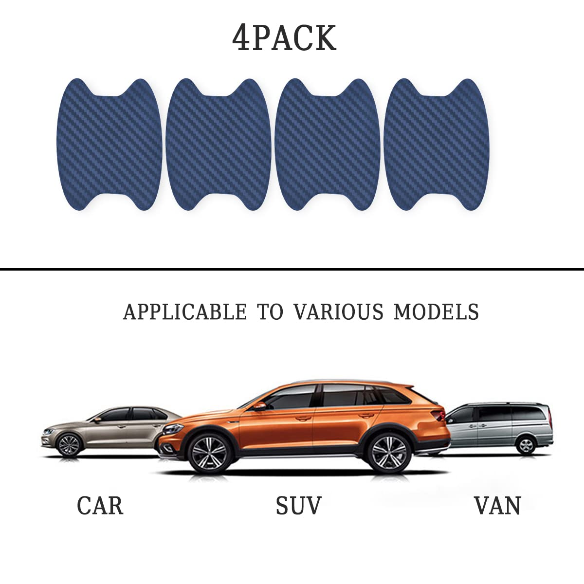 4PCS Sticker, Carbon Fiber Anti-Scratches Car Door Cup Protector, Non-Marking Auto Door Handle Protective Film, Universal for Most Car Handles (Black/4PCS)
