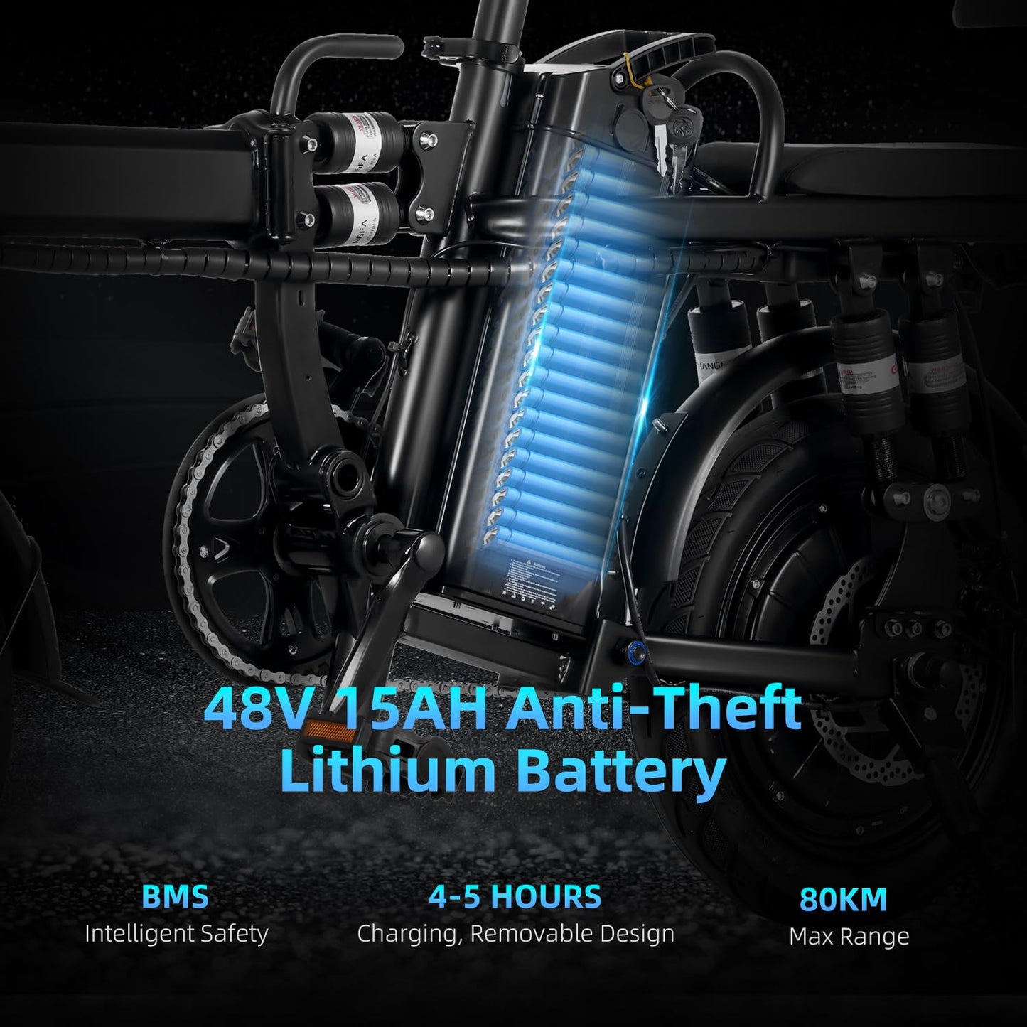 A9-Electric-Bike-for-Adults, Folding-E-Bike-with-Basket, 14" Wheels, 20 mph, 500W Brushless Motor, 48V 15AH Removable Battery, 9 Shock Absorbers, 30-Mile Range, LCD Display