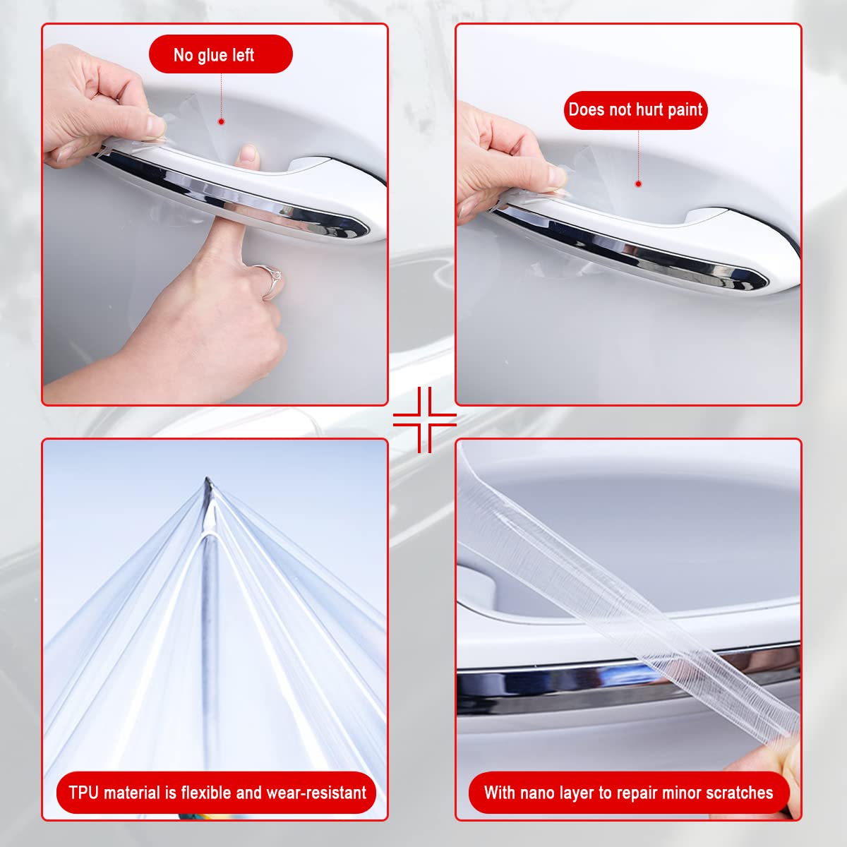 4PCS Sticker, Carbon Fiber Anti-Scratches Car Door Cup Protector, Non-Marking Auto Door Handle Protective Film, Universal for Most Car Handles (Black/4PCS)