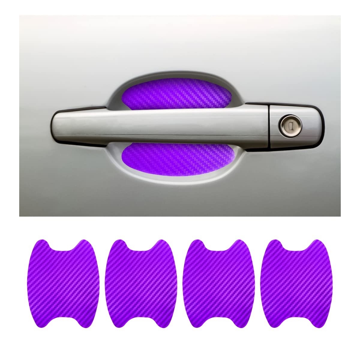 4PCS Sticker, Carbon Fiber Anti-Scratches Car Door Cup Protector, Non-Marking Auto Door Handle Protective Film, Universal for Most Car Handles (Black/4PCS)